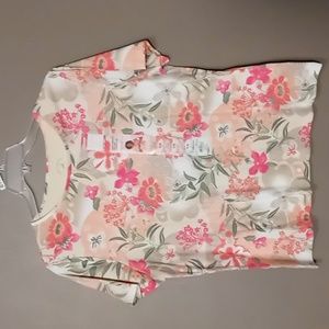 White Stag Pink Flowered Crew Tee Shirt XL NWT